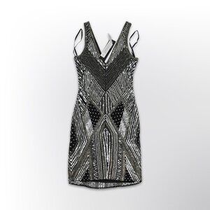 Parker Black Art Deco Beaded Sequin Mini Dress - Size 2